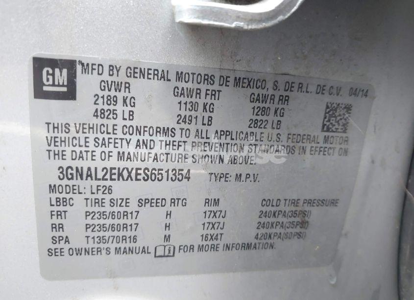 Photo 9 of 2014 Chevrolet Captiva SPORT 2LS (VIN 3GNAL2EKXES651354)