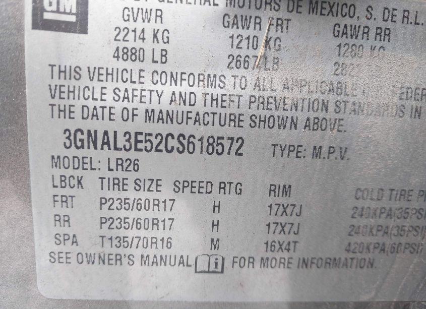 Photo 9 of 2012 Chevrolet Captiva SPORT LT (VIN 3GNAL3E52CS618572)