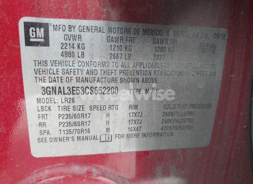 Photo 9 of 2012 Chevrolet Captiva SPORT LT (VIN 3GNAL3E53CS652200)