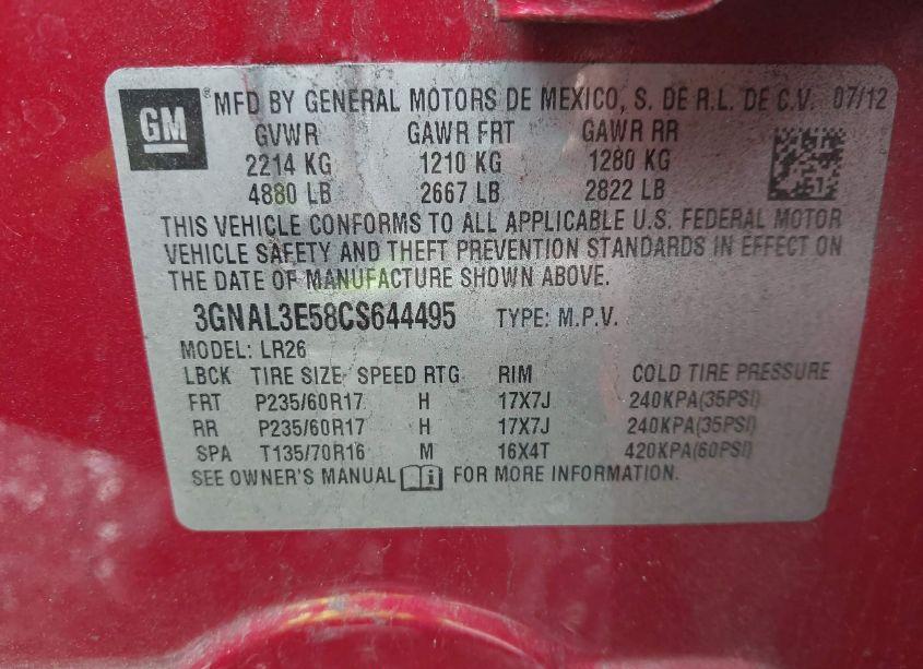 Photo 9 of 2012 Chevrolet Captiva SPORT LT (VIN 3GNAL3E58CS644495)