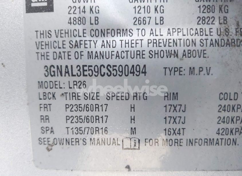 Photo 9 of 2012 Chevrolet Captiva SPORT LT (VIN 3GNAL3E59CS590494)