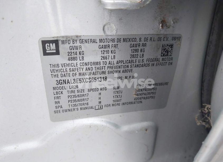 Photo 9 of 2012 Chevrolet Captiva SPORT LT (VIN 3GNAL3E5XCS651318)