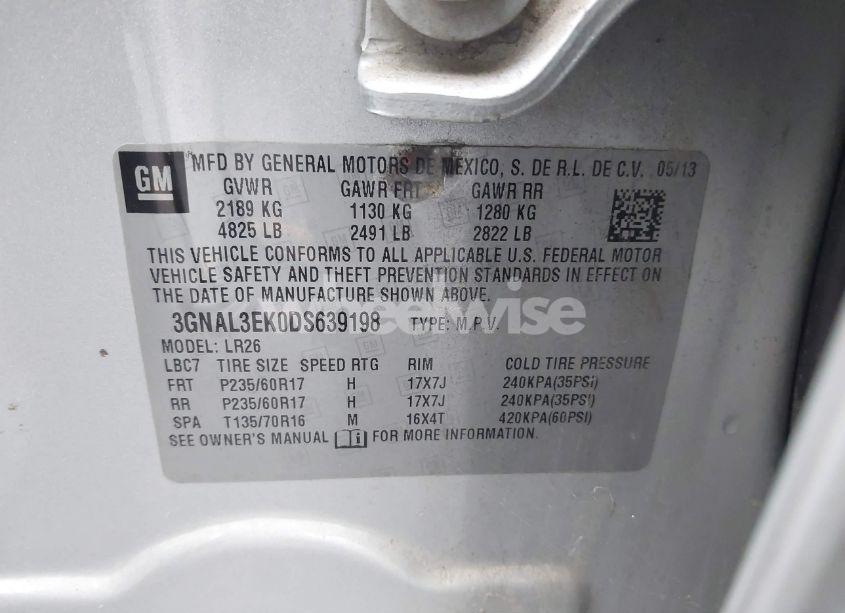 Photo 9 of 2013 Chevrolet Captiva SPORT LT (VIN 3GNAL3EK0DS639198)