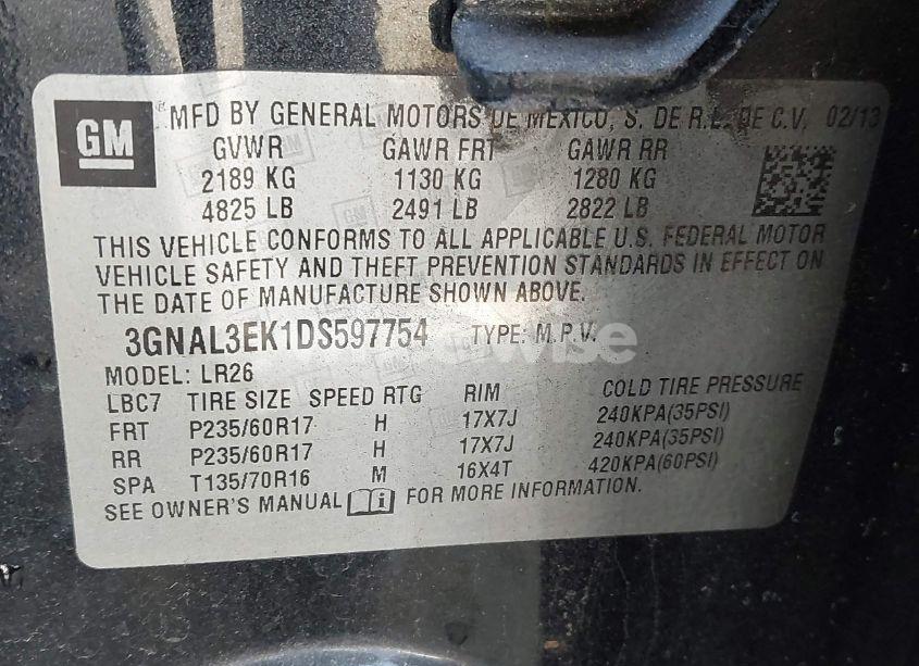 Photo 9 of 2013 Chevrolet Captiva SPORT LT (VIN 3GNAL3EK1DS597754)