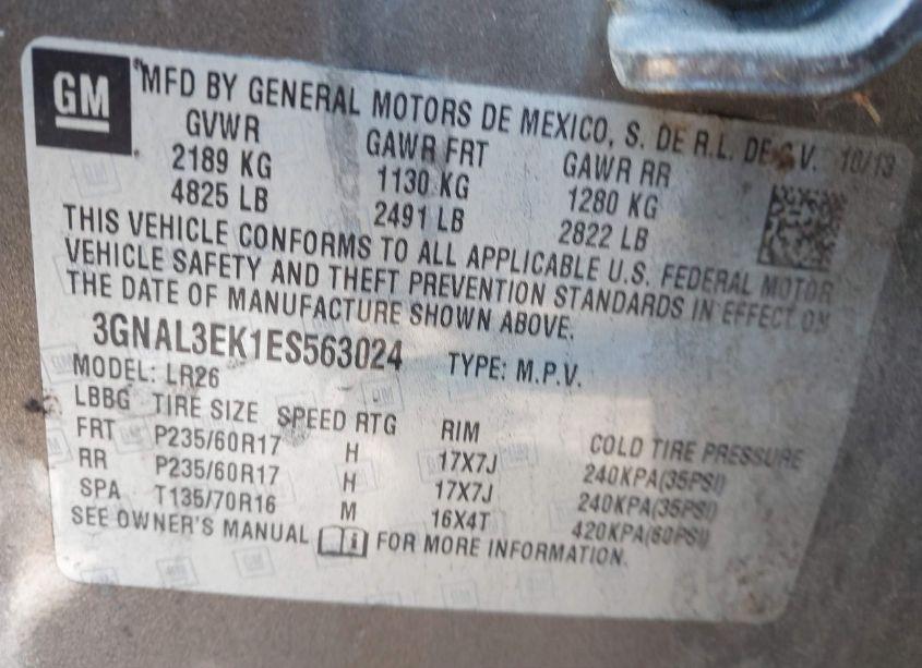 Photo 9 of 2014 Chevrolet Captiva SPORT LT (VIN 3GNAL3EK1ES563024)