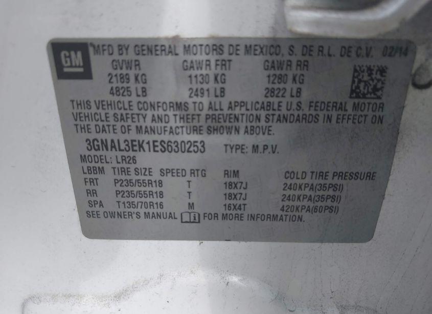 Photo 9 of 2014 Chevrolet Captiva SPORT LT (VIN 3GNAL3EK1ES630253)