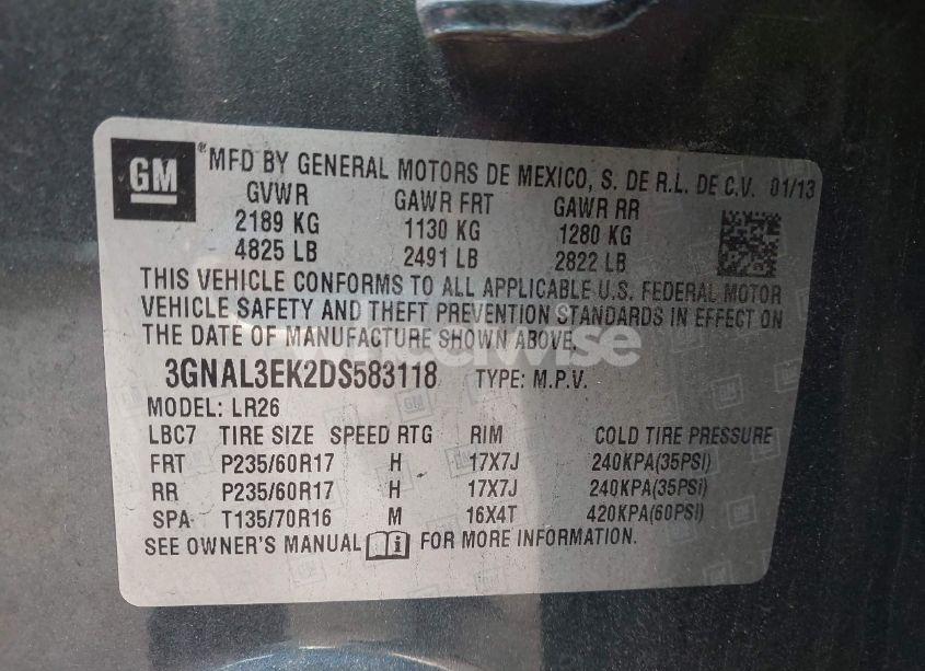 Photo 9 of 2013 Chevrolet Captiva SPORT LT (VIN 3GNAL3EK2DS583118)