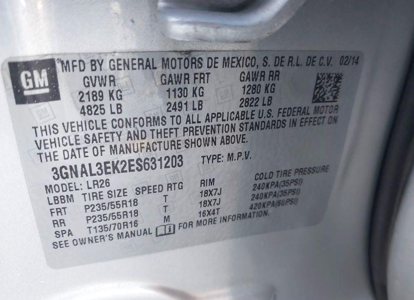 Photo 9 of 2014 Chevrolet Captiva SPORT LT (VIN 3GNAL3EK2ES631203)