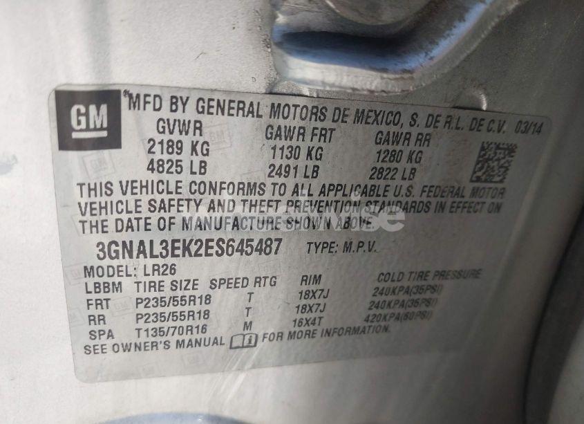 Photo 9 of 2014 Chevrolet Captiva SPORT LT (VIN 3GNAL3EK2ES645487)