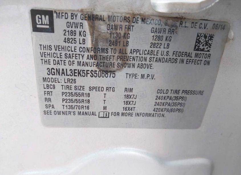 Photo 9 of 2015 Chevrolet Captiva SPORT LT (VIN 3GNAL3EK5FS506875)