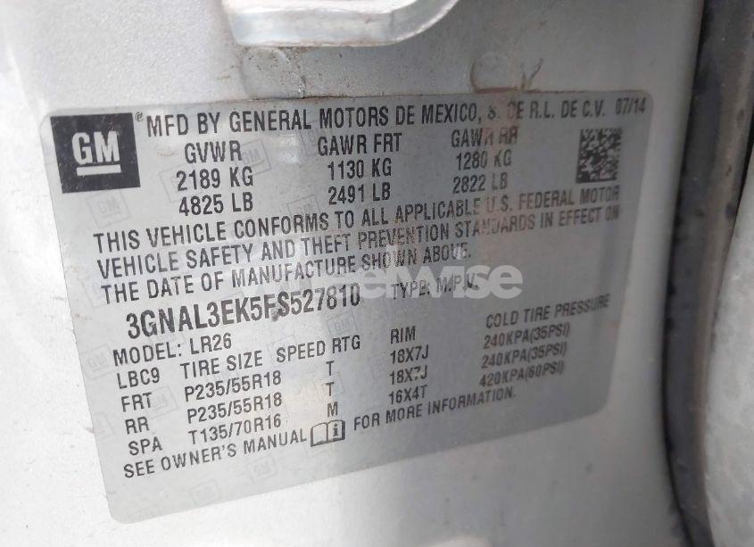 Photo 9 of 2015 Chevrolet Captiva SPORT LT (VIN 3GNAL3EK5FS527810)