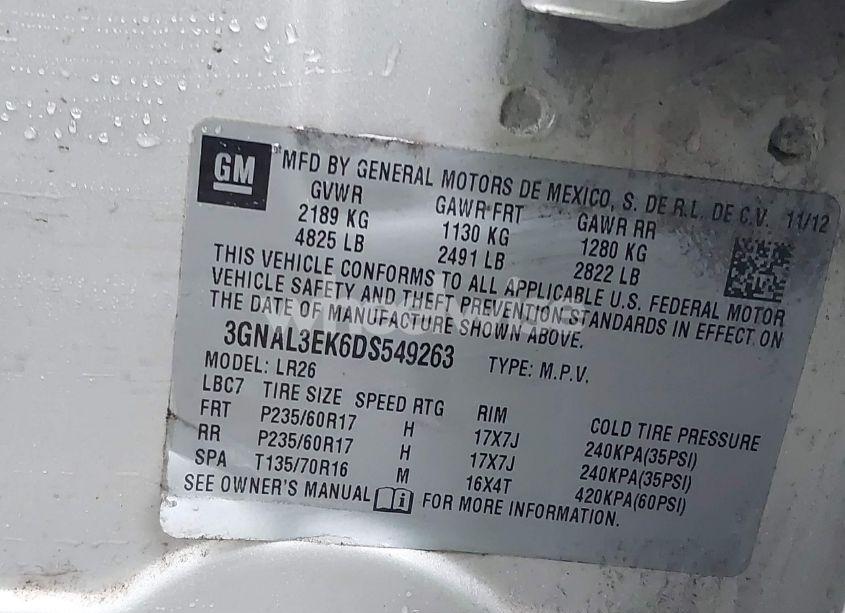 Photo 9 of 2013 Chevrolet Captiva SPORT LT (VIN 3GNAL3EK6DS549263)