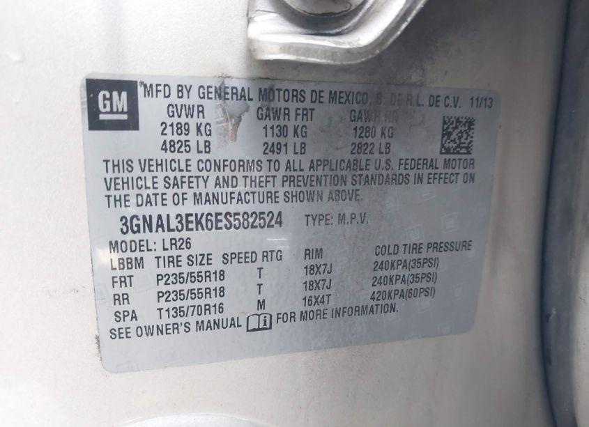 Photo 9 of 2014 Chevrolet Captiva SPORT LT (VIN 3GNAL3EK6ES582524)