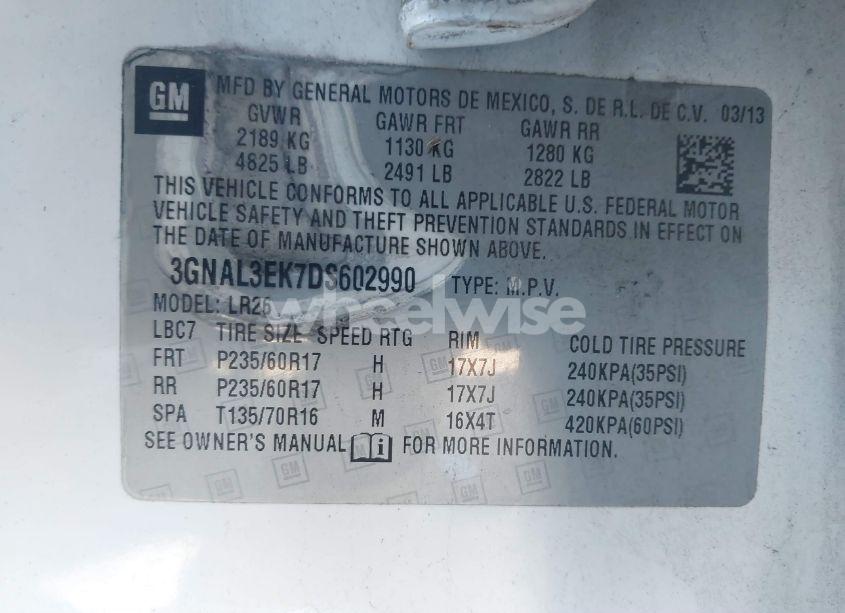 Photo 9 of 2013 Chevrolet Captiva SPORT LT (VIN 3GNAL3EK7DS602990)