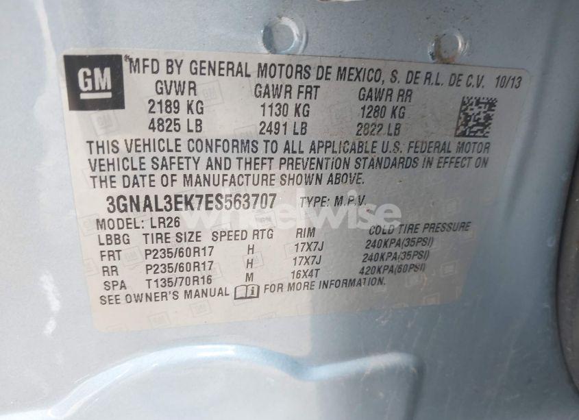 Photo 9 of 2014 Chevrolet Captiva SPORT LT (VIN 3GNAL3EK7ES563707)