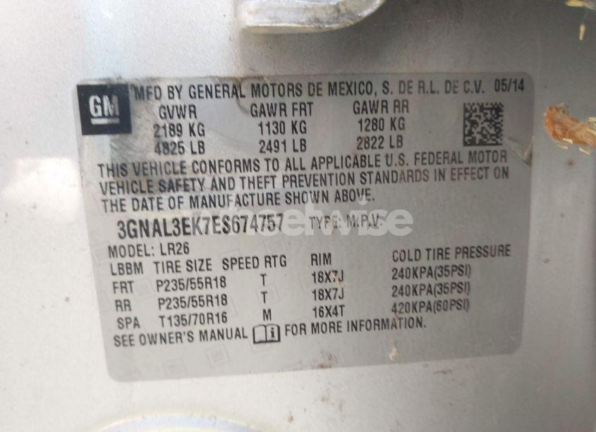 Photo 9 of 2014 Chevrolet Captiva SPORT LT (VIN 3GNAL3EK7ES674757)