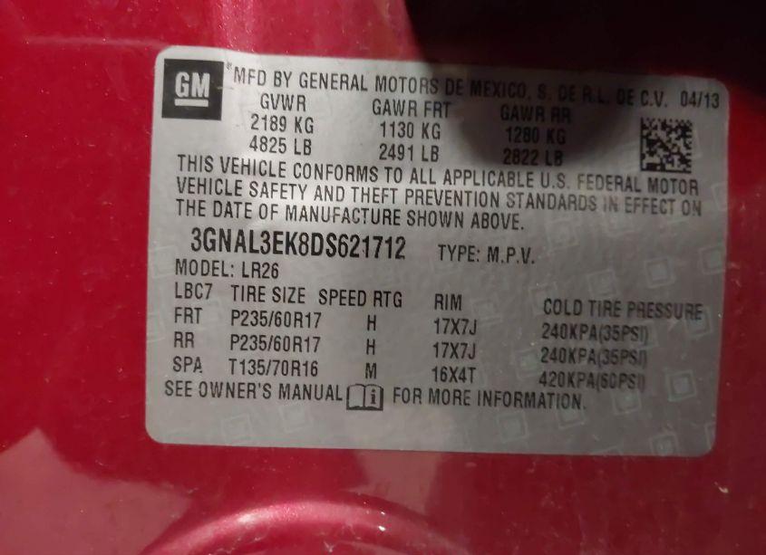 Photo 9 of 2013 Chevrolet Captiva SPORT LT (VIN 3GNAL3EK8DS621712)