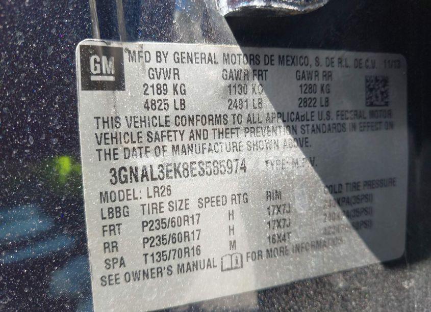 Photo 9 of 2014 Chevrolet Captiva SPORT LT (VIN 3GNAL3EK8ES585974)