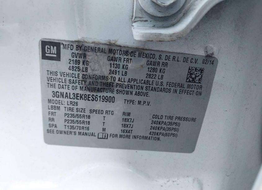 Photo 9 of 2014 Chevrolet Captiva SPORT LT (VIN 3GNAL3EK8ES619900)