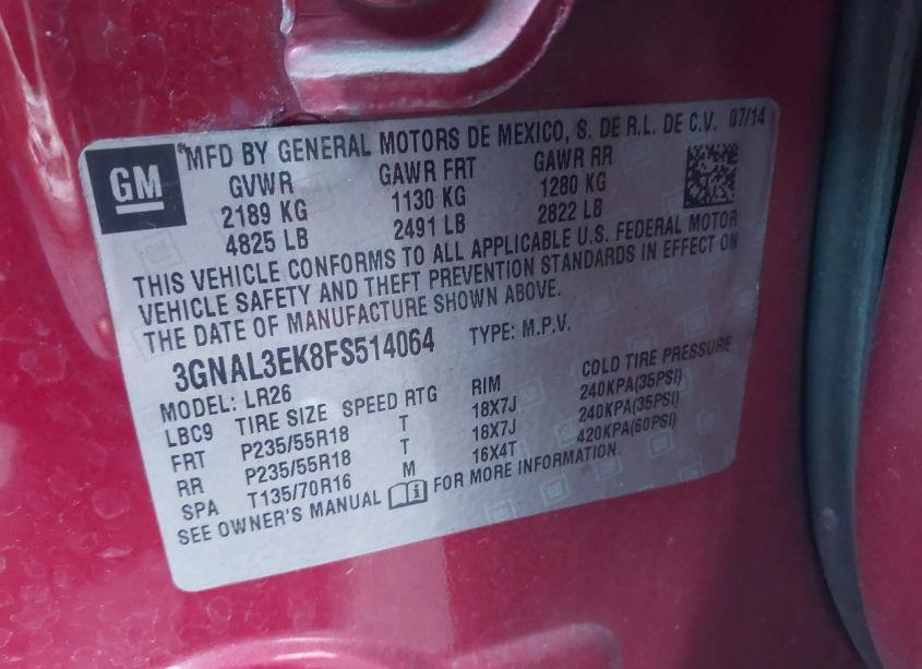 Photo 9 of 2015 Chevrolet Captiva SPORT LT (VIN 3GNAL3EK8FS514064)