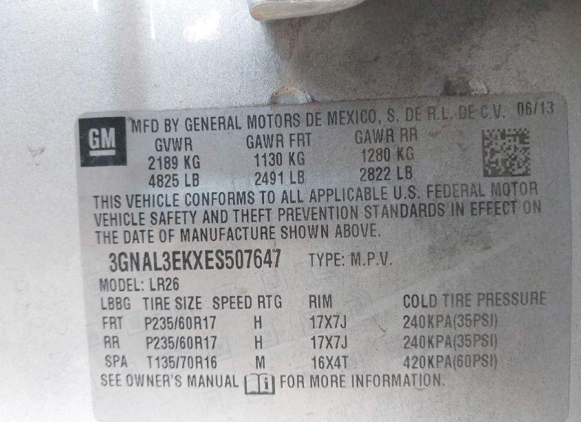 Photo 9 of 2014 Chevrolet Captiva SPORT LT (VIN 3GNAL3EKXES507647)