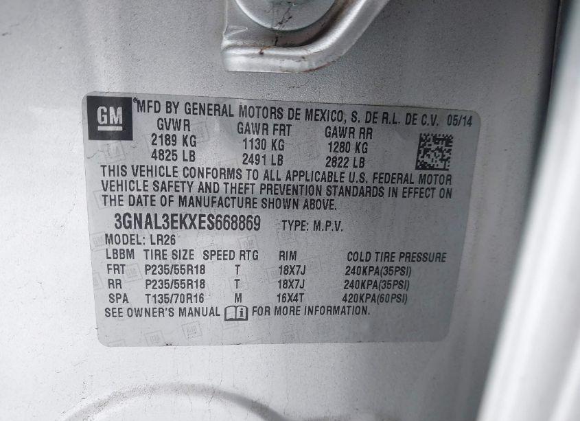 Photo 9 of 2014 Chevrolet Captiva SPORT LT (VIN 3GNAL3EKXES668869)