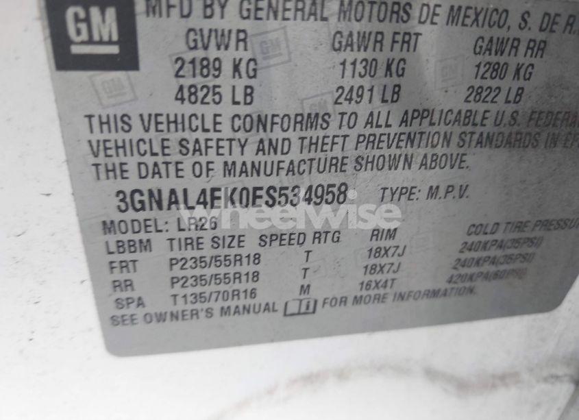 Photo 9 of 2014 Chevrolet Captiva SPORT LTZ (VIN 3GNAL4EK0ES534958)