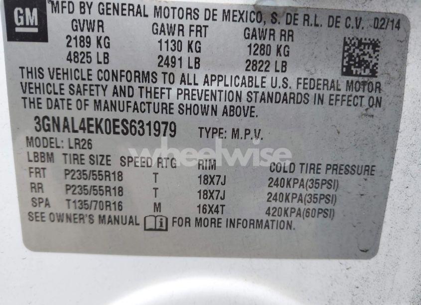 Photo 9 of 2014 Chevrolet Captiva SPORT LTZ (VIN 3GNAL4EK0ES631979)