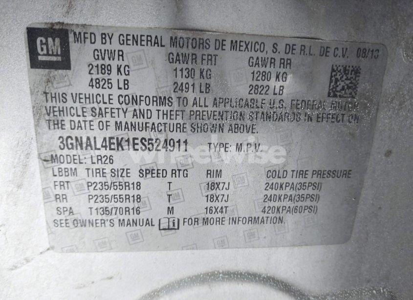 Photo 9 of 2014 Chevrolet Captiva SPORT LTZ (VIN 3GNAL4EK1ES524911)