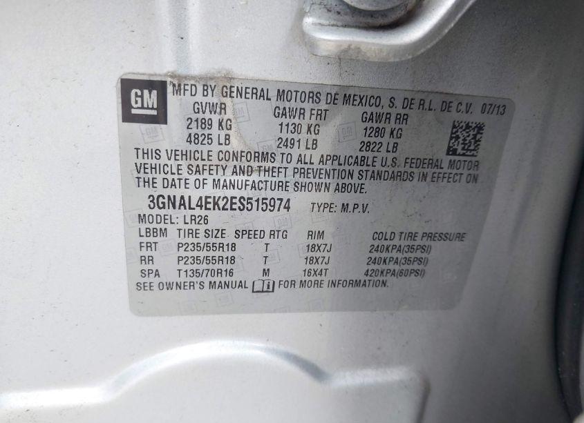 Photo 9 of 2014 Chevrolet Captiva SPORT LTZ (VIN 3GNAL4EK2ES515974)