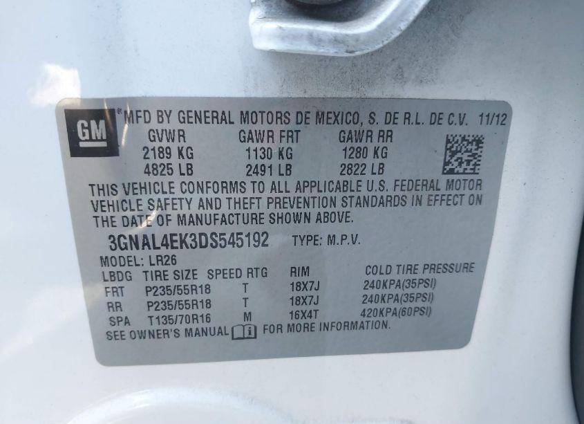 Photo 9 of 2013 Chevrolet Captiva SPORT LTZ (VIN 3GNAL4EK3DS545192)