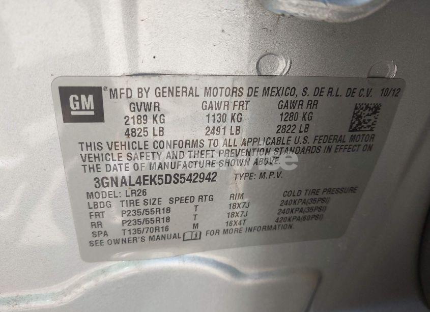 Photo 9 of 2013 Chevrolet Captiva SPORT LTZ (VIN 3GNAL4EK5DS542942)