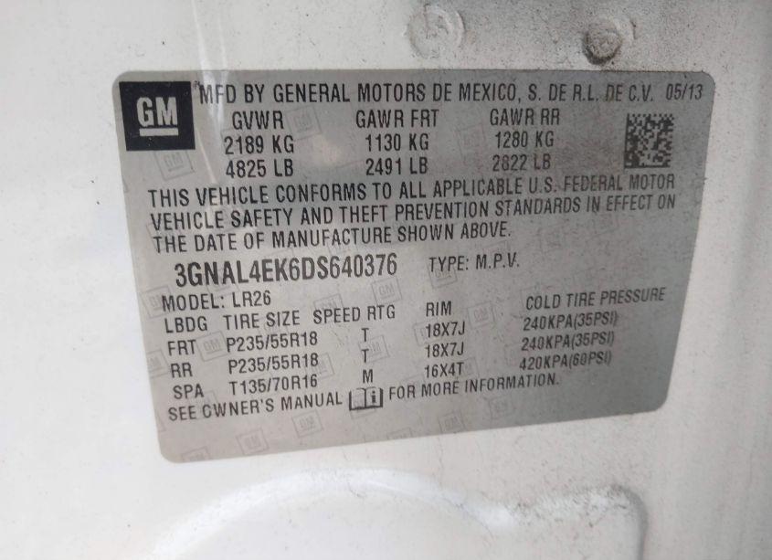 Photo 9 of 2013 Chevrolet Captiva SPORT LTZ (VIN 3GNAL4EK6DS640376)