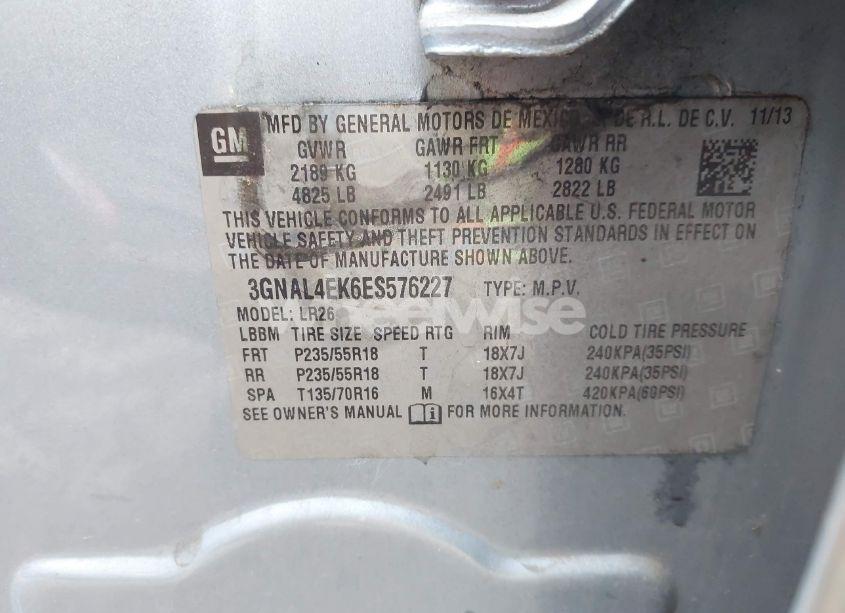 Photo 9 of 2014 Chevrolet Captiva SPORT LTZ (VIN 3GNAL4EK6ES576227)