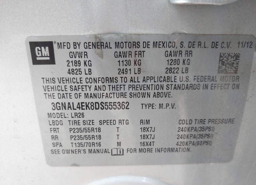 Photo 9 of 2013 Chevrolet Captiva SPORT LTZ (VIN 3GNAL4EK8DS555362)