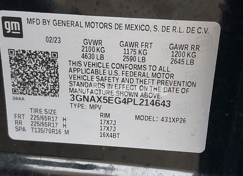 Photo 9 of 2023 Chevrolet Equinox AWD 1FL (VIN 3GNAX5EG4PL214643)