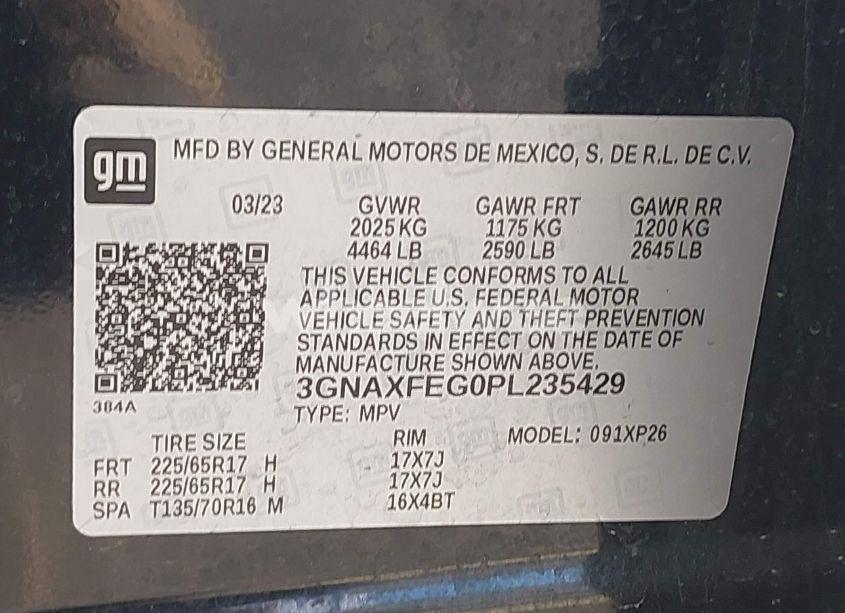 Photo 9 of 2023 Chevrolet Equinox FWD 1FL (VIN 3GNAXFEG0PL235429)