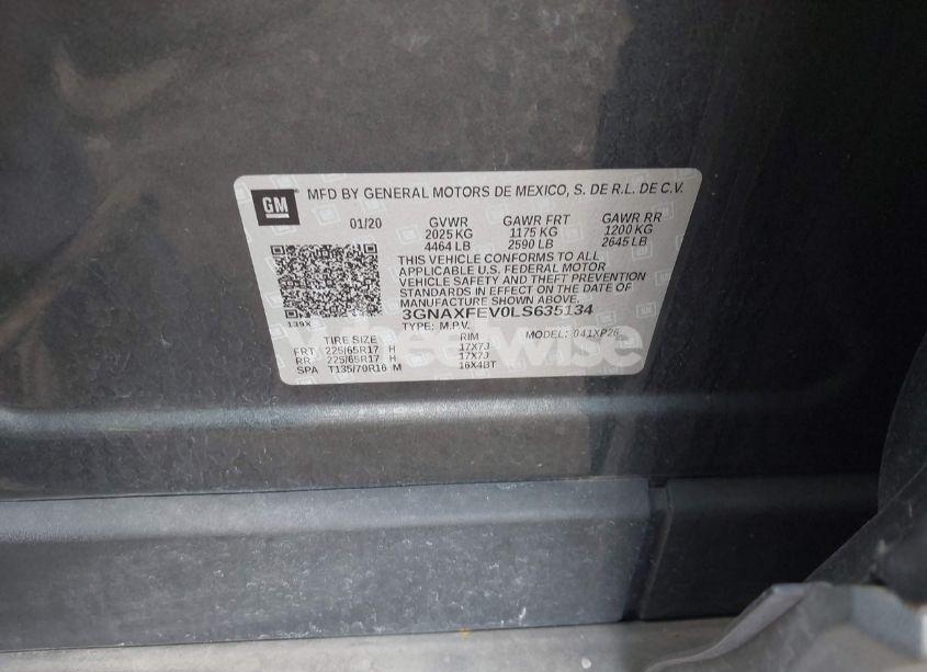 Photo 9 of 2020 Chevrolet Equinox FWD 1FL (VIN 3GNAXFEV0LS635134)