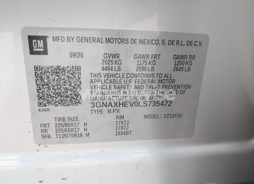 Photo 9 of 2020 Chevrolet Equinox FWD LS (VIN 3GNAXHEV0LS735472)