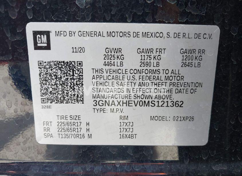 Photo 9 of 2021 Chevrolet Equinox FWD LS (VIN 3GNAXHEV0MS121362)