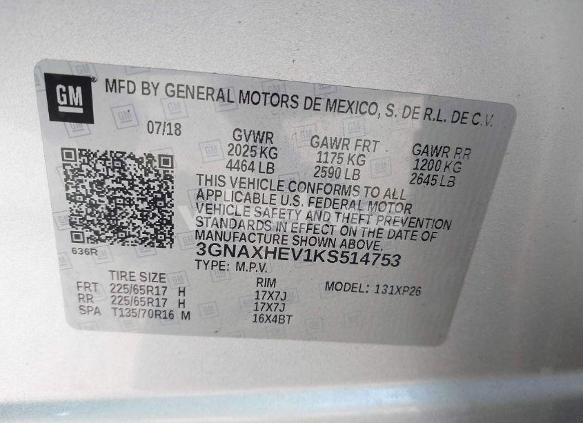 Photo 9 of 2019 Chevrolet Equinox LS (VIN 3GNAXHEV1KS514753)