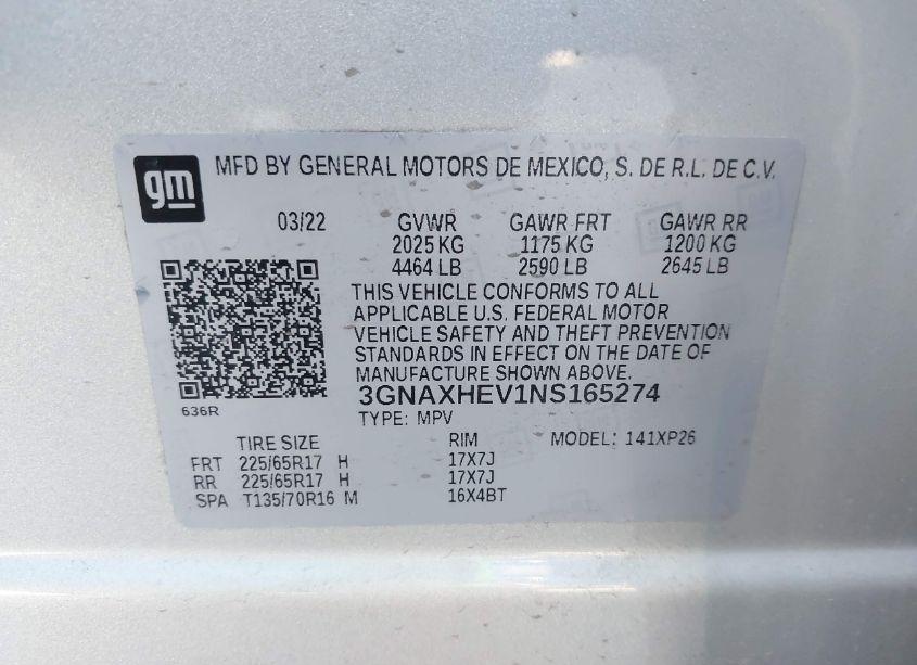 Photo 9 of 2022 Chevrolet Equinox FWD LS (VIN 3GNAXHEV1NS165274)