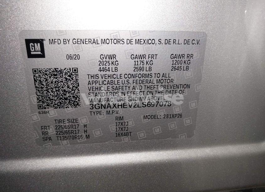 Photo 9 of 2020 Chevrolet Equinox FWD LS (VIN 3GNAXHEV2LS697078)