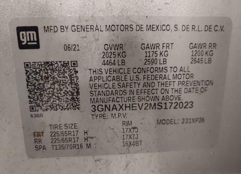 Photo 9 of 2021 Chevrolet Equinox FWD LS (VIN 3GNAXHEV2MS172023)