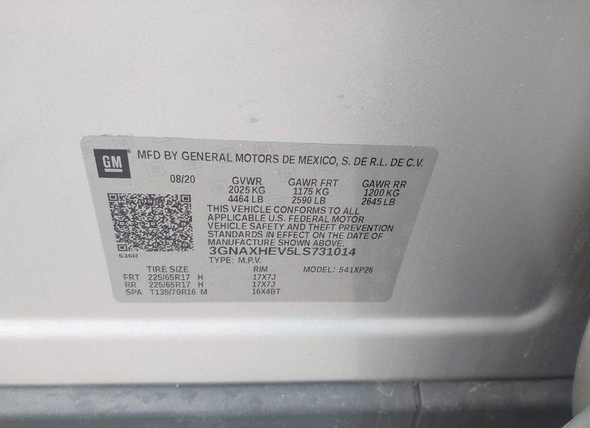 Photo 9 of 2020 Chevrolet Equinox FWD LS (VIN 3GNAXHEV5LS731014)