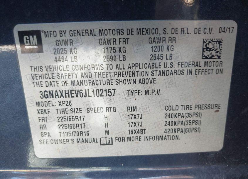 Photo 9 of 2018 Chevrolet Equinox LS (VIN 3GNAXHEV6JL102157)