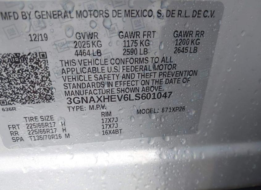 Photo 9 of 2020 Chevrolet Equinox FWD LS (VIN 3GNAXHEV6LS601047)