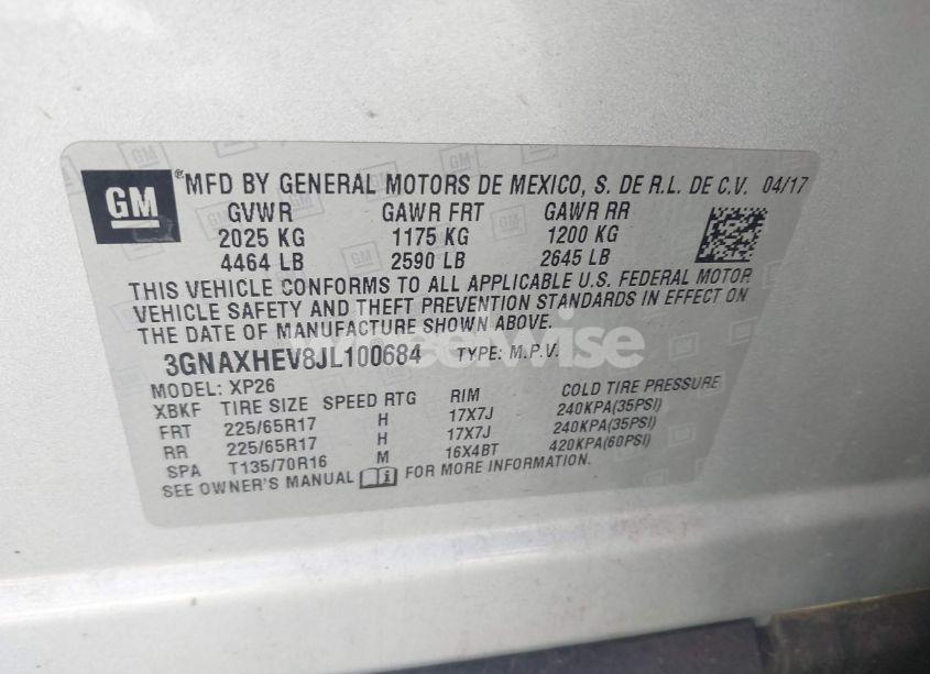 Photo 9 of 2018 Chevrolet Equinox LS (VIN 3GNAXHEV8JL100684)