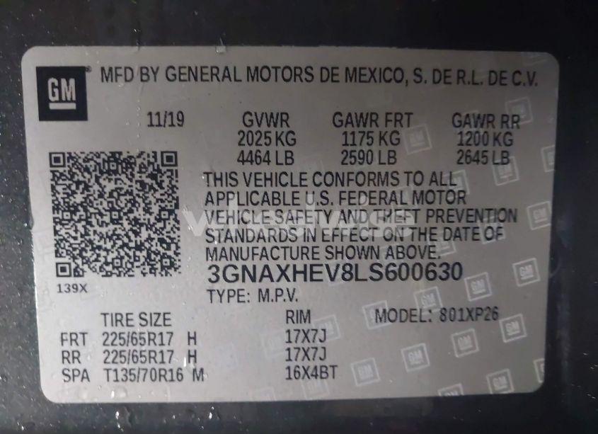 Photo 9 of 2020 Chevrolet Equinox FWD LS (VIN 3GNAXHEV8LS600630)