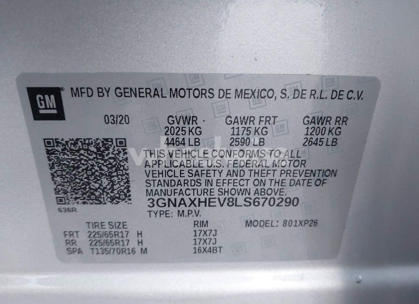 Photo 9 of 2020 Chevrolet Equinox FWD LS (VIN 3GNAXHEV8LS670290)